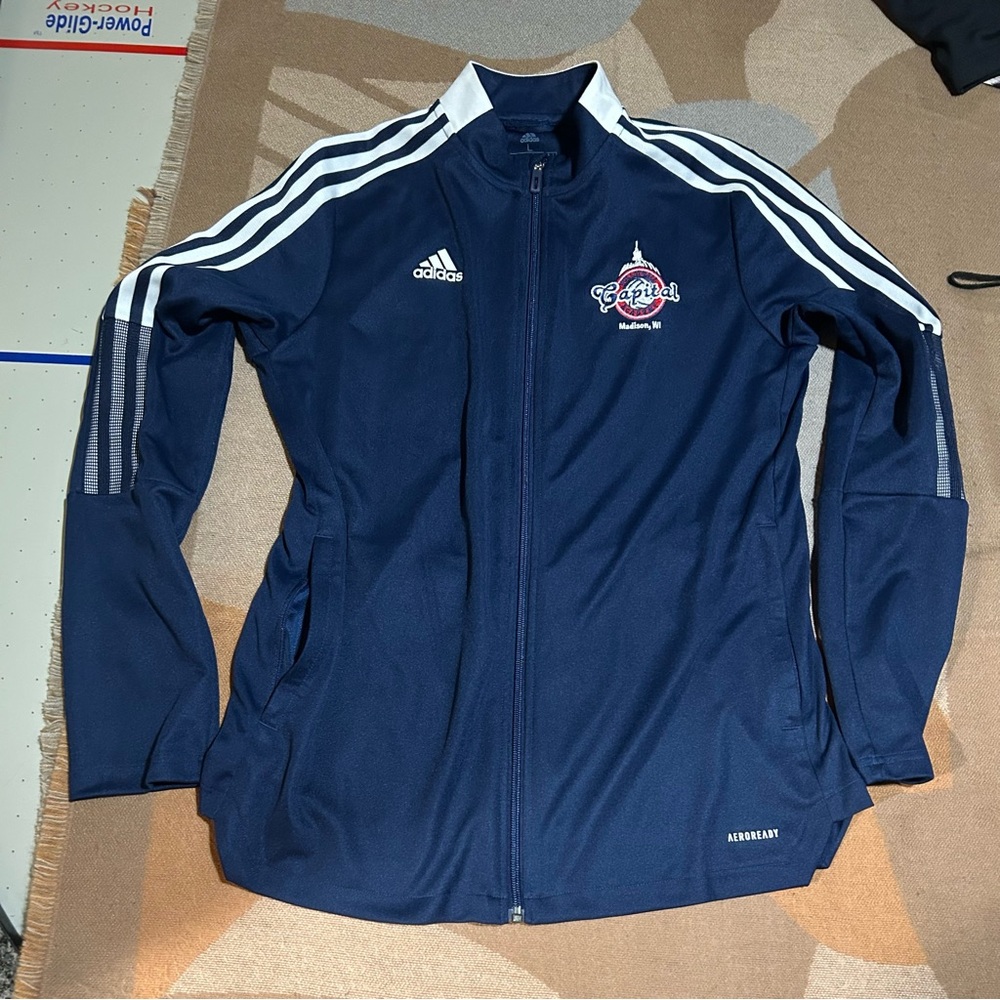 New! navy blue Adidas Aeroready sports warm up full zip jacket, L